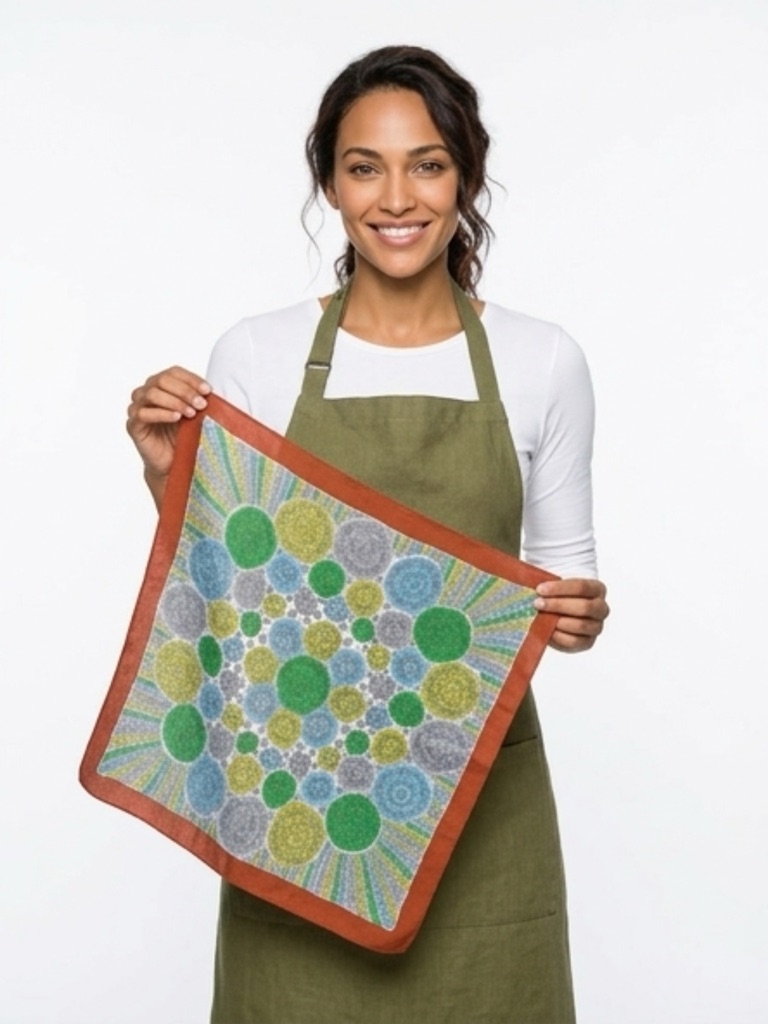Women’s Green & Blue Patterned Silk Scarf With Rust Border
